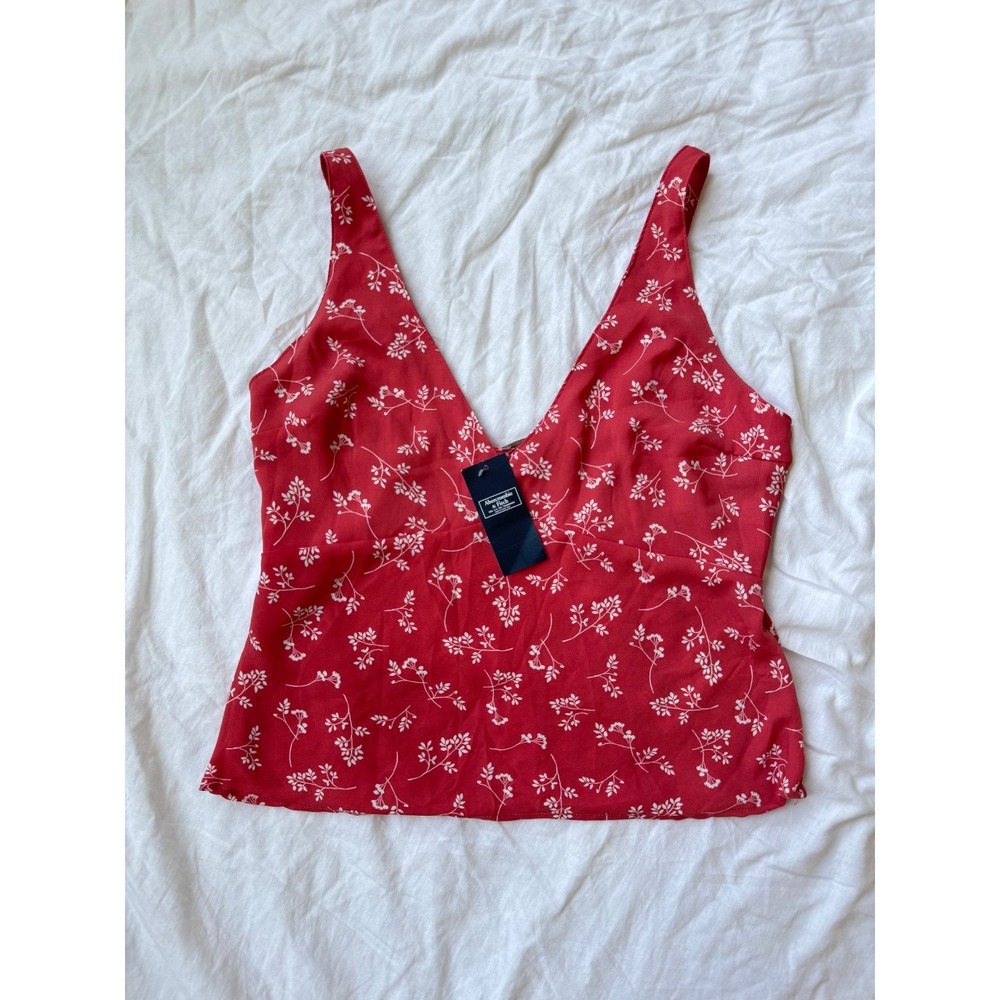 Abercrombie & Fitch Red Floral V-Neck Camisole Tank Top Women's Sz Small